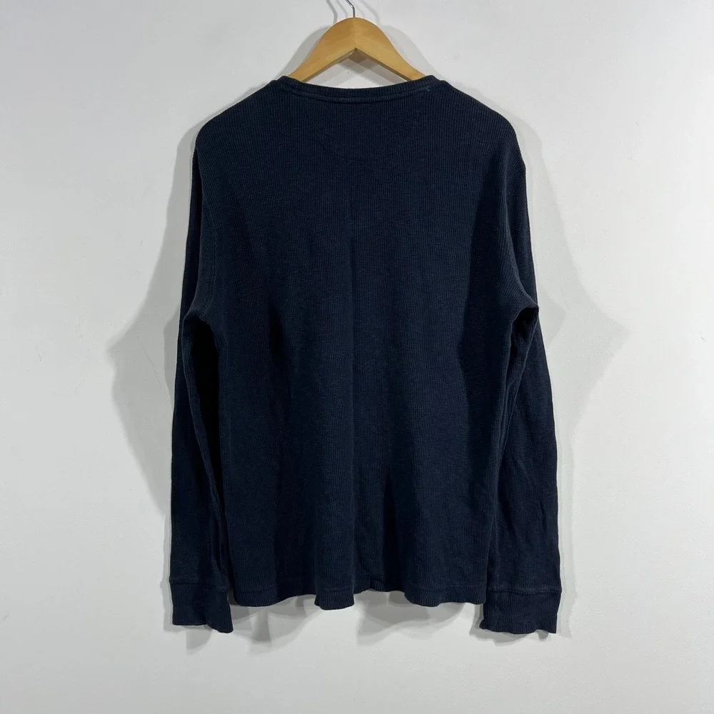 Banana Republic Navy Grunge Y2K Waffle Knit Thermal Long Sleeve Shirt Mens Large